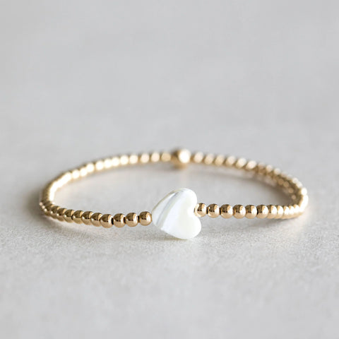 3mm Shell Heart Bracelet - Gold